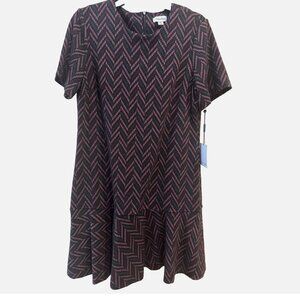 Calvin Klein Pink Black Zigzag Print Ponte Knit Mini Dress Size 10 NEW